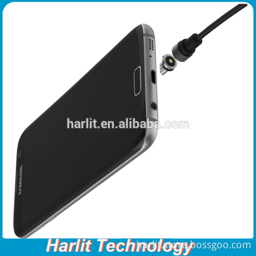Hot Sell Nylon Braided USB Charge Cables With Magnetic Micro USB Connector For Mobile Phone Charge Black Color
